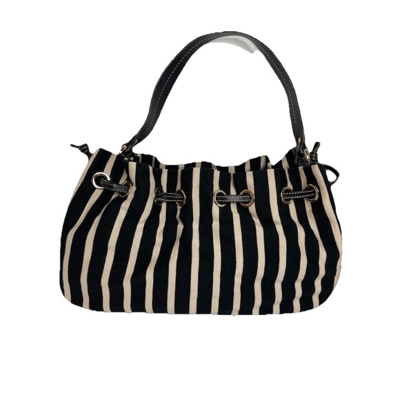 Kate Spade Canvas Leather Striped Black White Shoulder Purse Bag Gold Detail - Picture 1 of 7